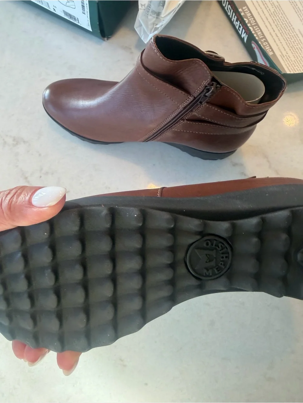 Mephisito Brown Leather Ankle Bootie with Buckle Strap! New in box! 8